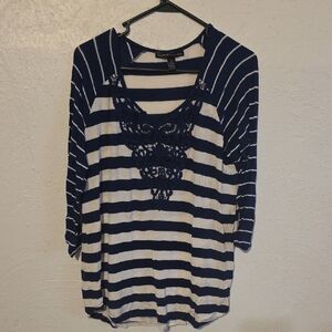 French Laundry Navy and White Striped Long Sleeve Top